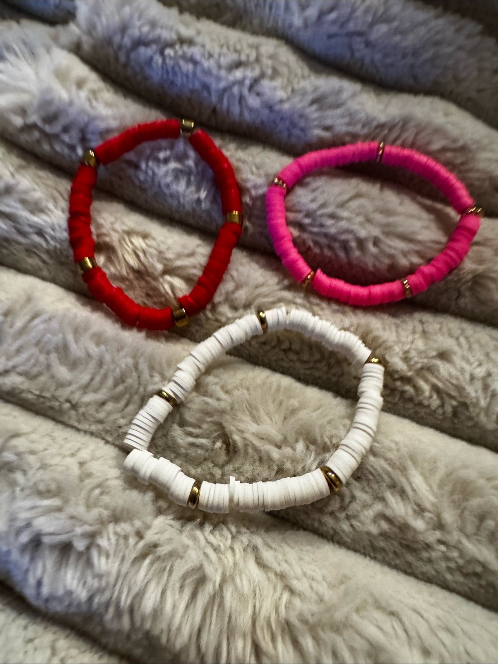 Women’s Stackable Beaded Clay Bracelets - White, Red & Pink